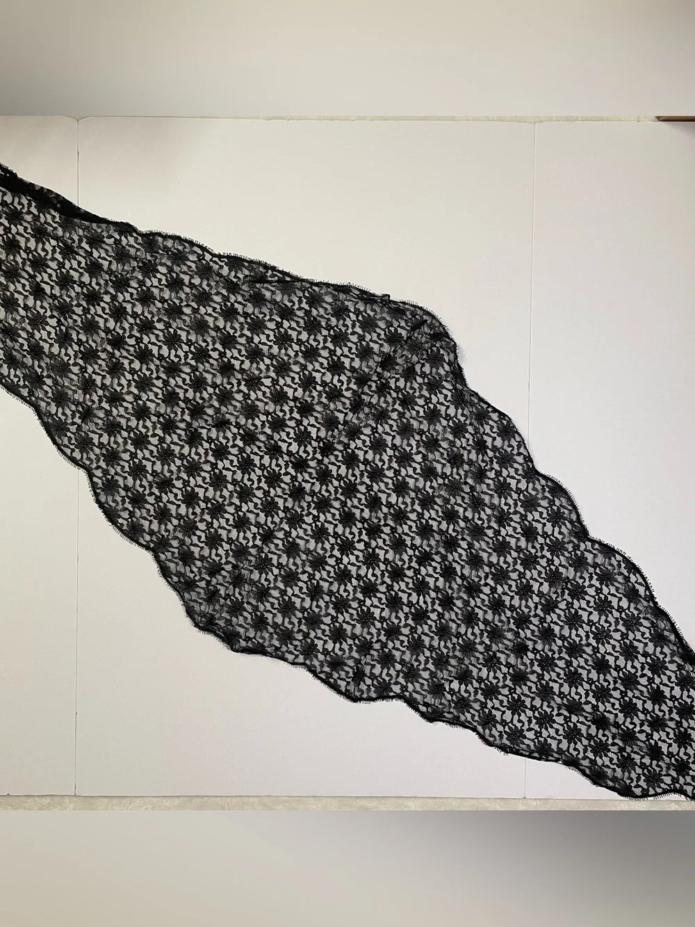 Lace Black Sheer Fashion Scarf with Floral Lace